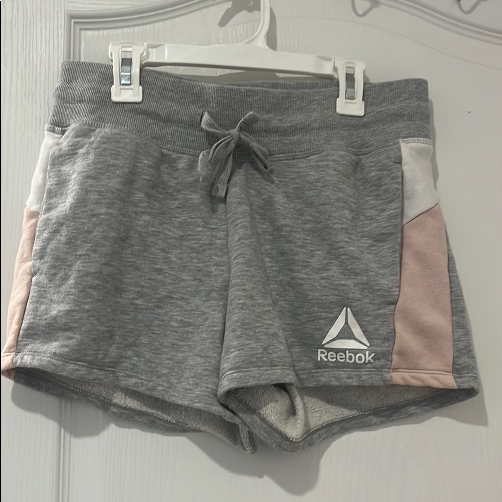 Reebok Gray and Pink Athletic Shorts with Drawstring Waist